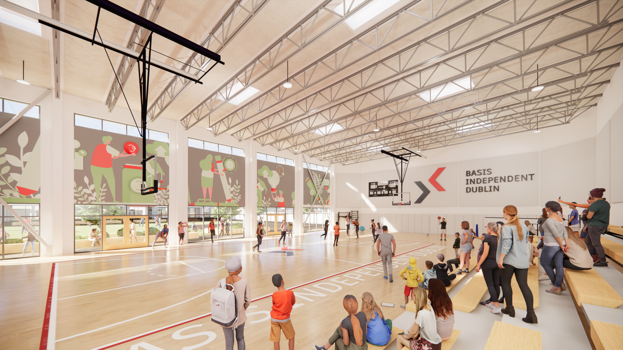 gym with 2 bb hoops